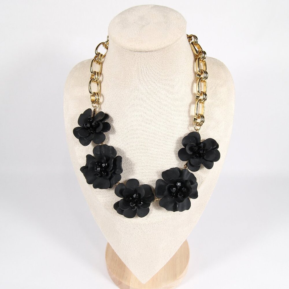 Vintage Talbots Gold Tone Necklace with 5 Wood Flowers